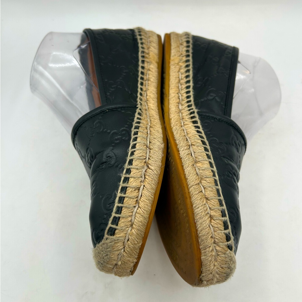 GUCCI  Signature GG Leather Espadrilles Flats Women’s US 7 1/2 Black, GUCCISSIMA - Picture 12 of 16